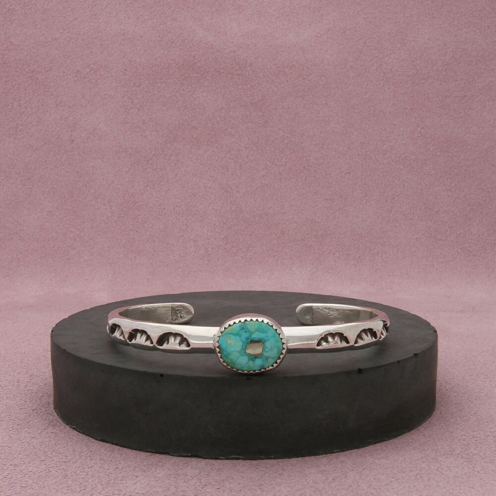 sterling silver signed southwestern stamped turquoise cuff bracelet size 6.5in